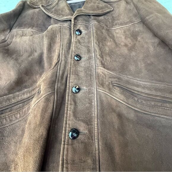 VINTAGE 70s McGregor Coat Whiskey Brown Suede Leather Bomber Barn Jacket | Sz 44 - Picture 6 of 14